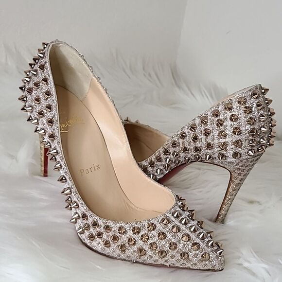 Christian Louboutin Spiked Heels in Silver and Cream - Picture 10 of 16